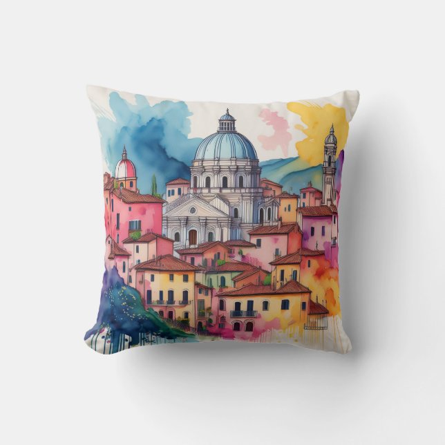 Italian Village Dome - Watercolour Charm Throw Pillow (Front)