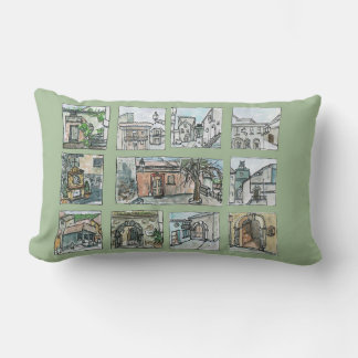 Italian Village Views in Green Lumbar Pillow