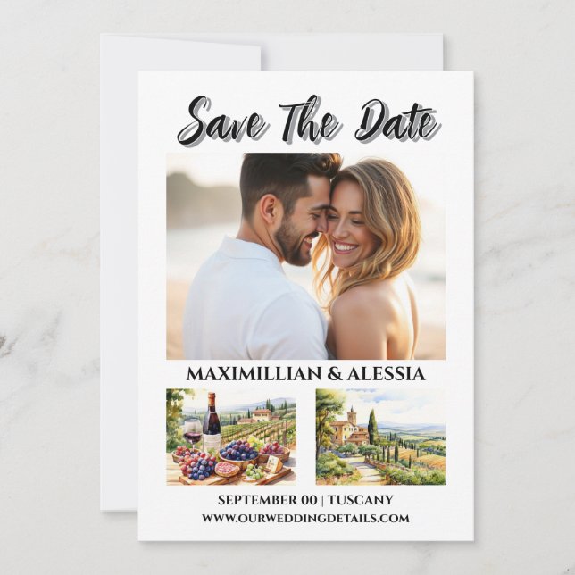 Italian vineyard photo save the date Tuscany Italy (Front)