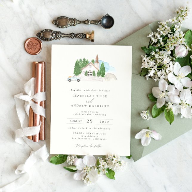 Italian Watercolor House Wedding Invitation (Creator Uploaded)