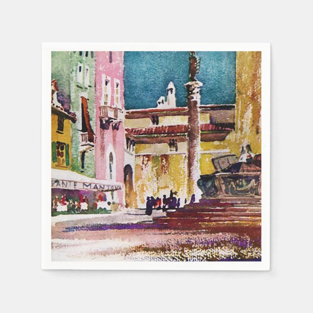 Italian Watercolor Piazza Napkin (Front)