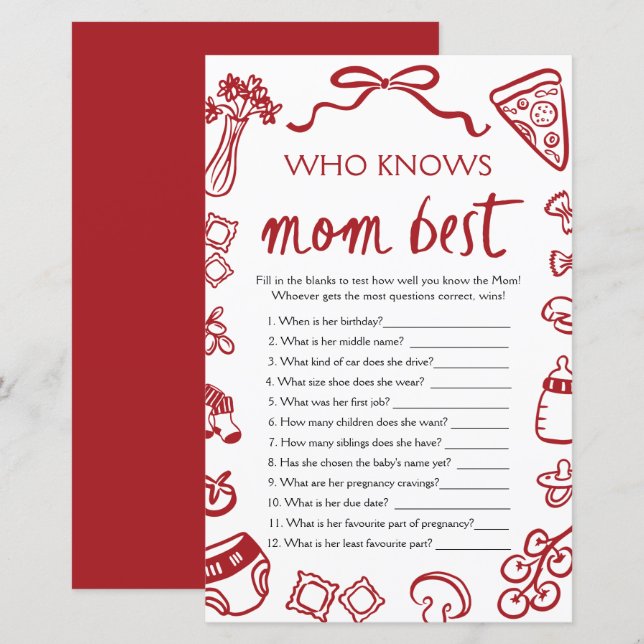 Italian Who Knows Mommy Best Baby Shower Game (Front/Back)