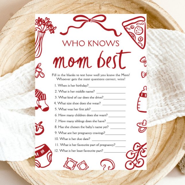 Italian Who Knows Mommy Best Baby Shower Game Invitation (Hand Drawn Italian Who Knows Mommy Best Baby Shower Game)