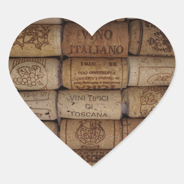 Italian Wine Cork Collection Heart Shaped Sticker (Front)
