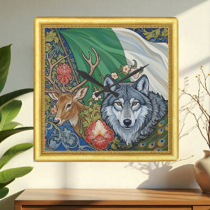 Italian Wolf & Deer, Art Nouveau, Modern Patriotic Square Wall Clock