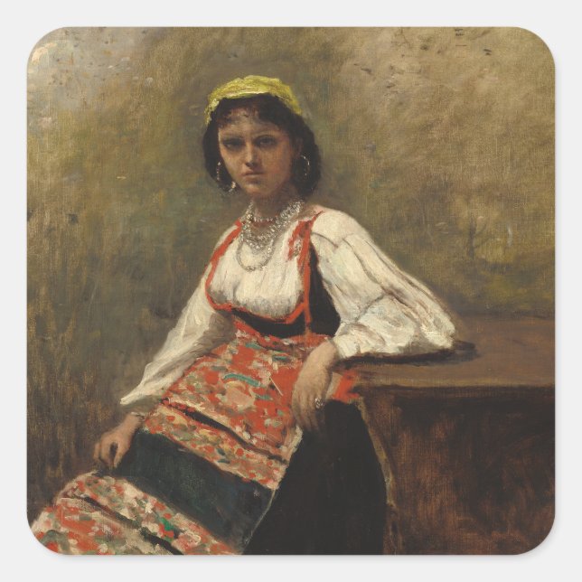 Italian Woman (La Morieri) by Corot Square Sticker (Front)