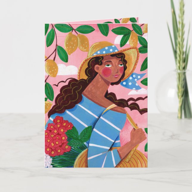 Italian Woman Summer Beach Vacation Thank You Card (Front)