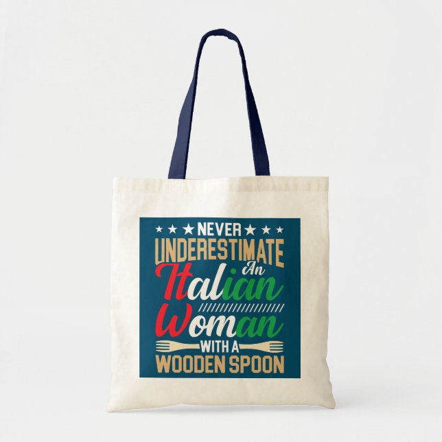 Italian Woman With a Wooden Spoon Funny italian Tote Bag (Front)