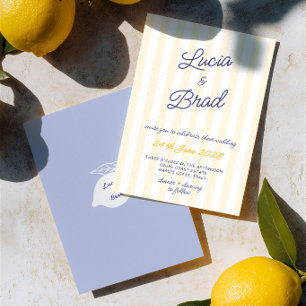 Italian Yellow & Blue Striped Lemon Wedding  Invitation