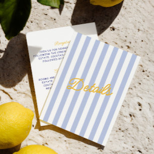 Italian Yellow & Blue Stripes Wedding Details Card