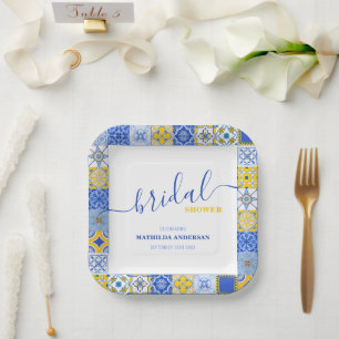 Italian Yellow Blue Tiles Summer Bridal Shower  Paper Plate
