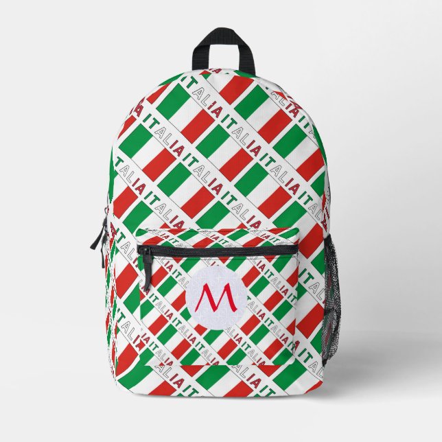Italiana Bandeira Tiled Monogrammed  Printed Backpack (Front)