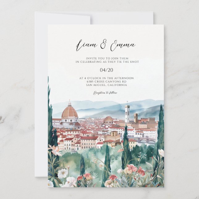 Italie Florence paysage Faire-part de mariage (Devant)