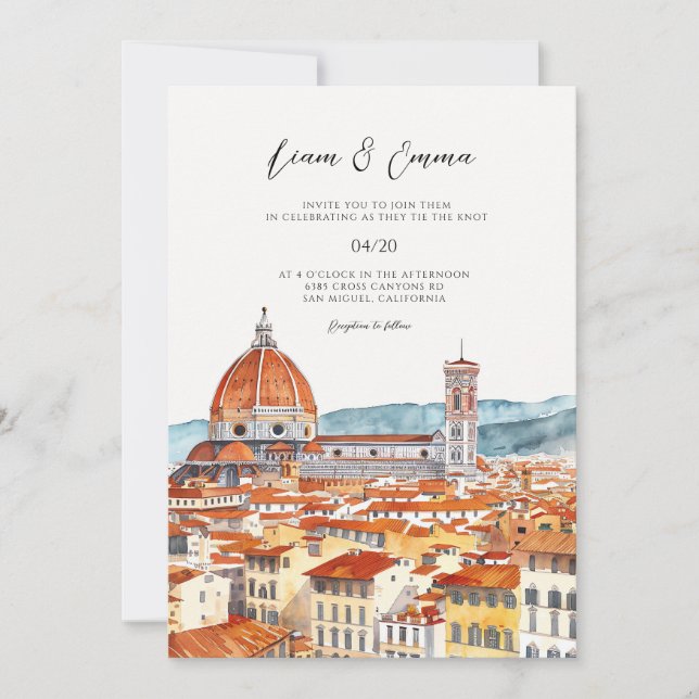 Italie Florence paysage Faire-part de mariage (Devant)