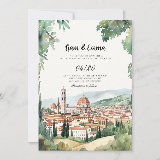 Italie Florence paysage Faire-part de mariage (Devant)
