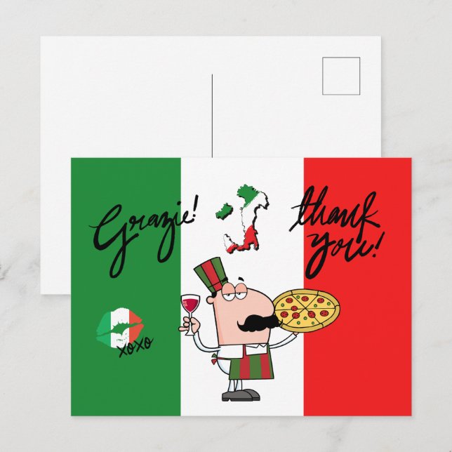 Italie Grazie Pizza Chef Wine Kiss XOXO Carte post (Devant / Derrière)