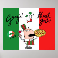 Italie Grazie Pizza Chef Wine Kiss XOXO Poster d'a