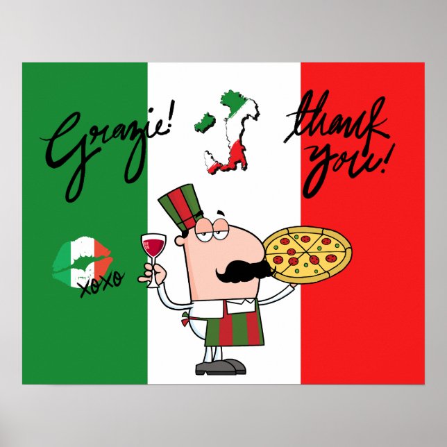 Italie Grazie Pizza Chef Wine Kiss XOXO Poster d'a (Devant)