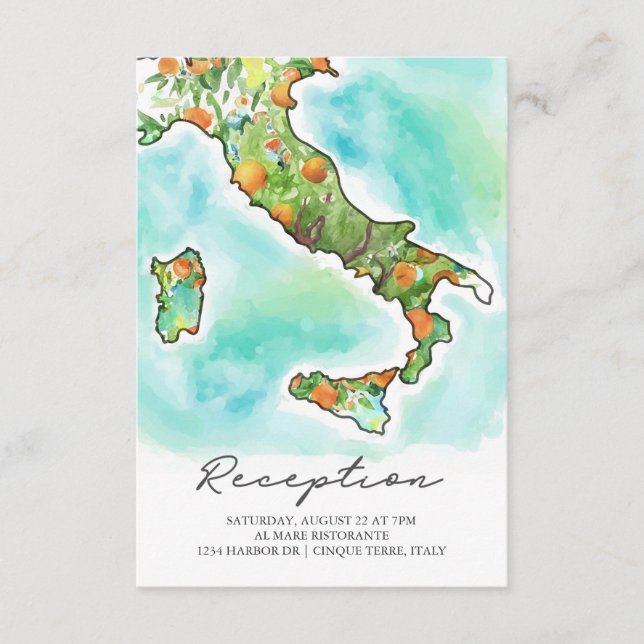 Italie Mer | Réception de mariage Carte aquarelle (Devant)