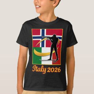 Italy 2026 Biathlon Norway And Italy Flag Winter S T-Shirt