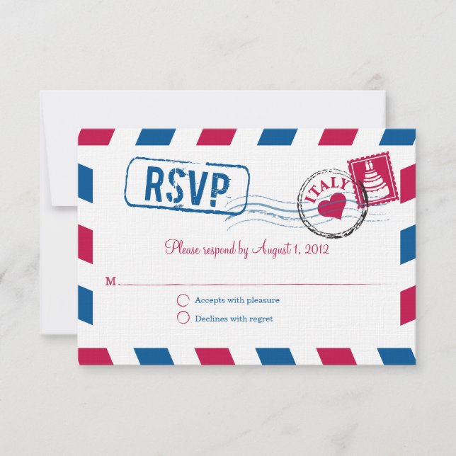 Italy Air Mail Wedding RSVP Card (Front)