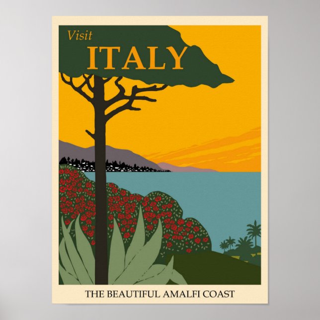 Italy Amalfi Coast Vintage Travel Poster (Front)