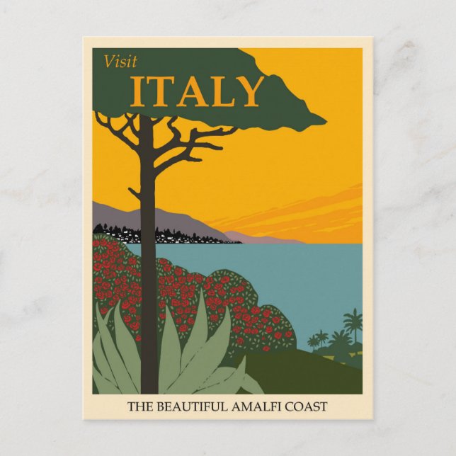 Italy Amalfi Coast Vintage Travel Poster Postcard (Front)