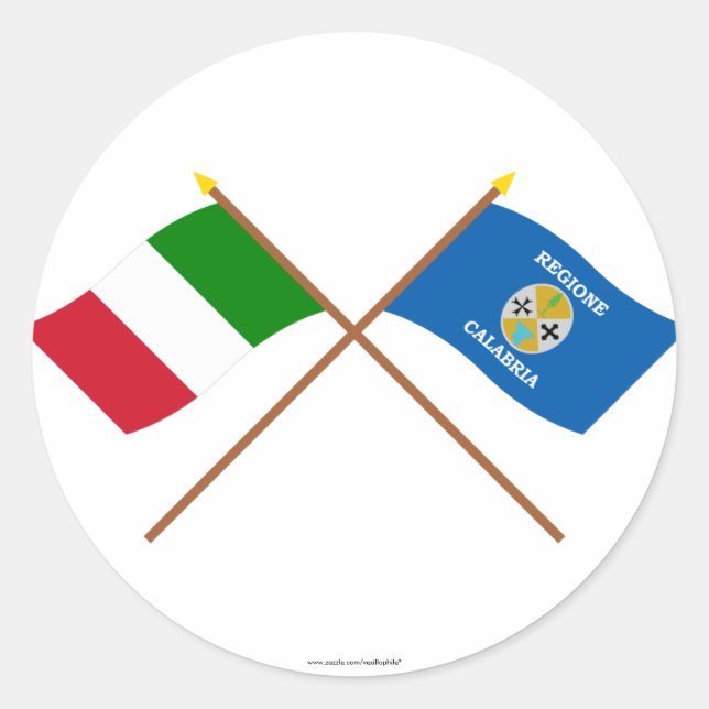 Italy and Calabria crossed flags Classic Round Sticker (Front)