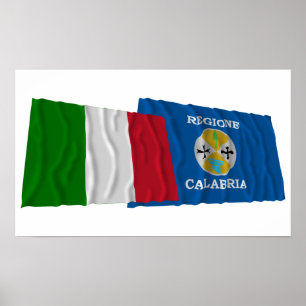 Italy and Calabria waving flags Poster
