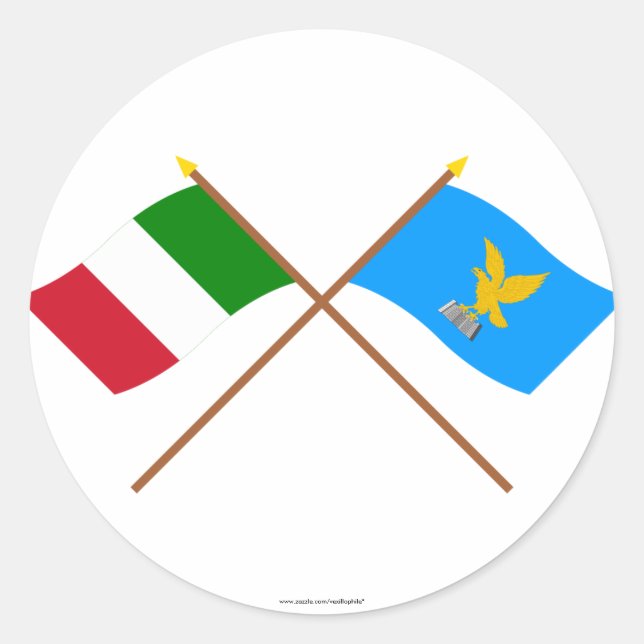 Italy and Friuli-Venezia Giulia crossed flags Classic Round Sticker (Front)