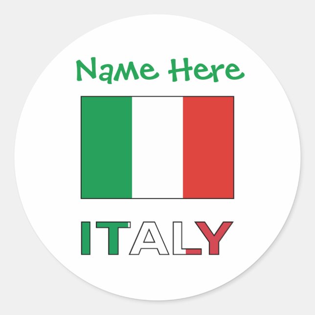 Italy and Italian Flag Green Personalization  Classic Round Sticker (Front)