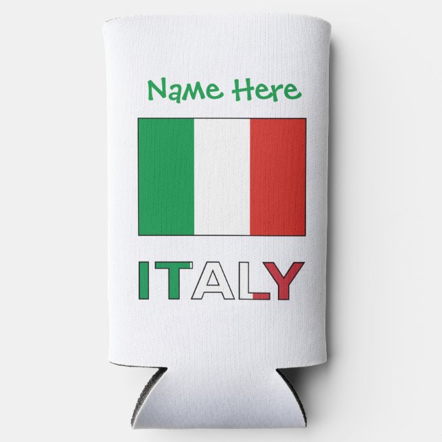 Italy and Italian Flag Green Personalization Seltzer Can Cooler (Front)