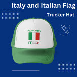 Italy and Italian Flag Green Personalization  Trucker Hat<br><div class="desc">Trucker hat shows the red, white and green Italian flag or Il Tricolore. Below is the word ITALY, also in the tricolor. Above is a place for your name to add a customized look. Or, create a personalized gift of a trucker hat by adding some else's name. Wear it to...</div>