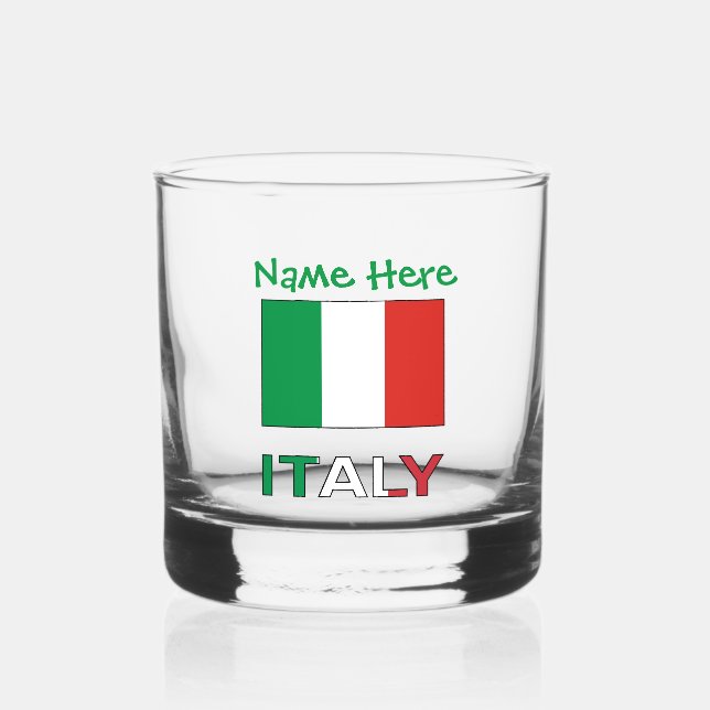 Italy and Italian Flag Green Personalization  Whiskey Glass (Front)