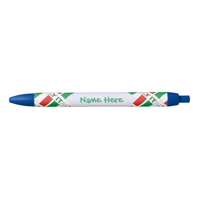 Italy and Italian Flag Tiled Green Personalization Black Ink Pen (Front)