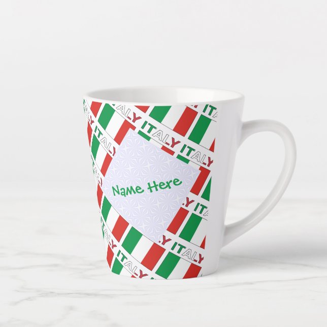 Italy and Italian Flag Tiled Green Personalization Latte Mug (Right)