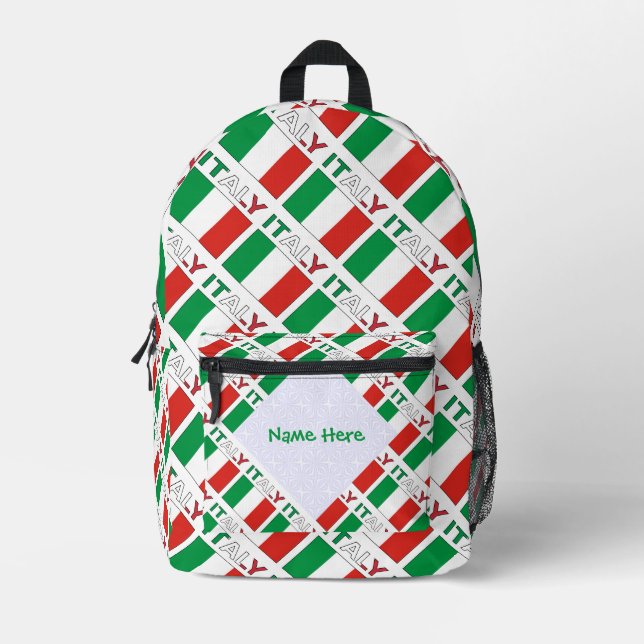 Italy and Italian Flag Tiled Green Personalization Printed Backpack (Front)
