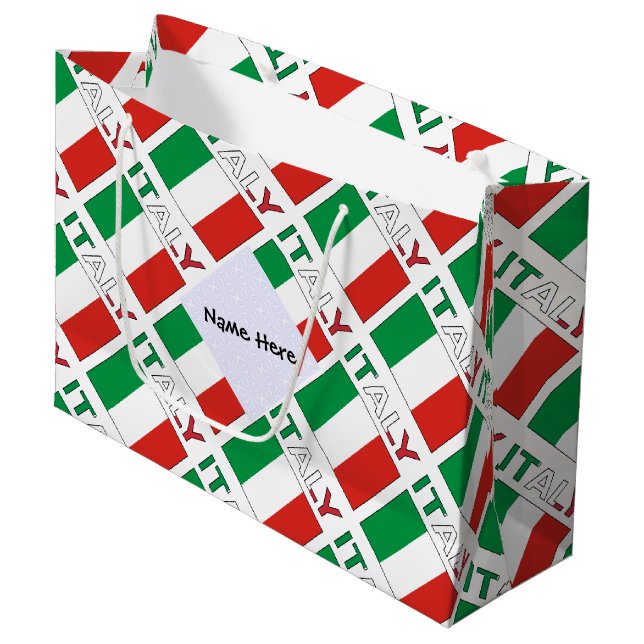 Italy and Italian Flag Tiled with Your Name Large Gift Bag (Front Angled)