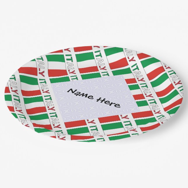 Italy and Italian Flag Tiled with Your Name Paper Plate (Angled)