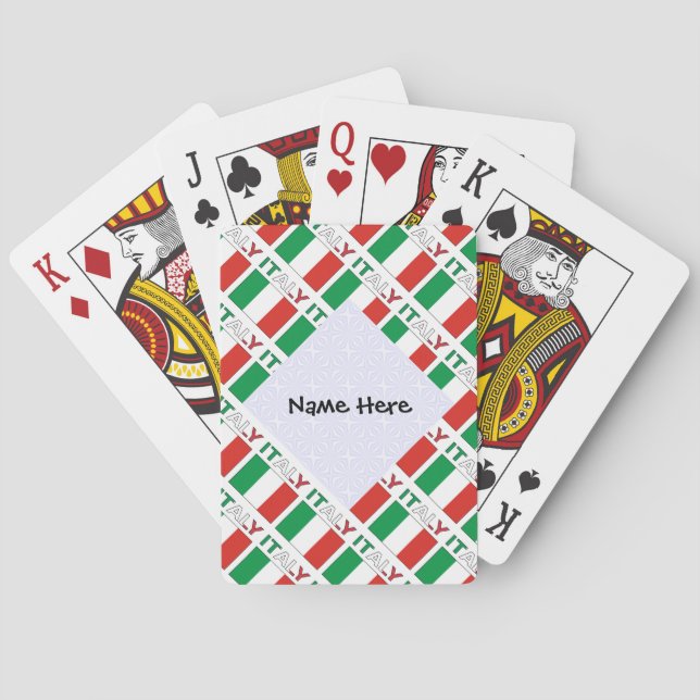 Italy and Italian Flag Tiled with Your Name Playing Cards (Back)