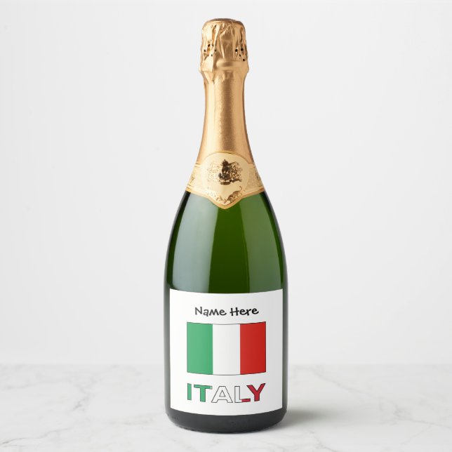 Italy and Italian Flag with Your Name Sparkling Wine Label (Front)