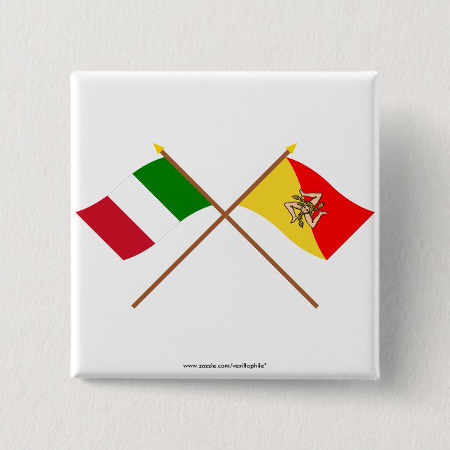 Italy and Sicilia crossed flags 2 Inch Square Button (Front)