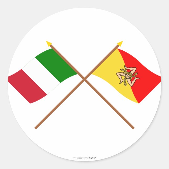 Italy and Sicilia crossed flags Classic Round Sticker (Front)