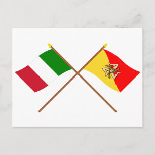 Italy and Sicilia crossed flags Postcard