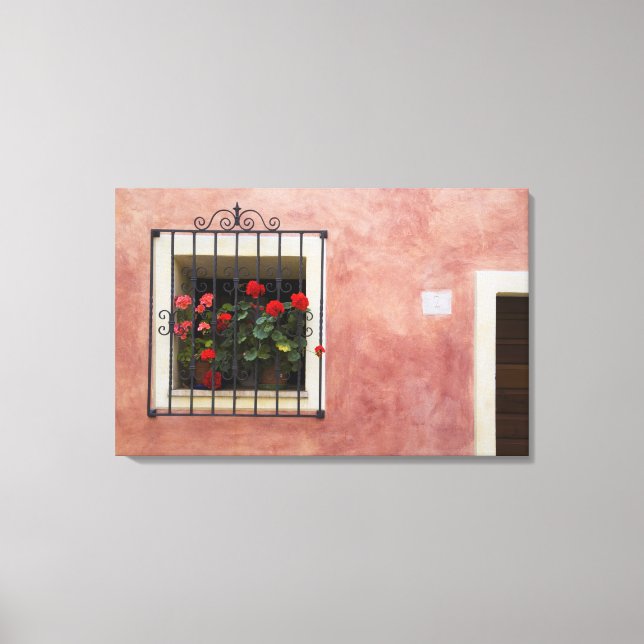 Italy, Asciano, Window Boxes with Fresh Spring Canvas Print (Front)