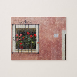 Italy, Asciano, Window Boxes with Fresh Spring Jigsaw Puzzle