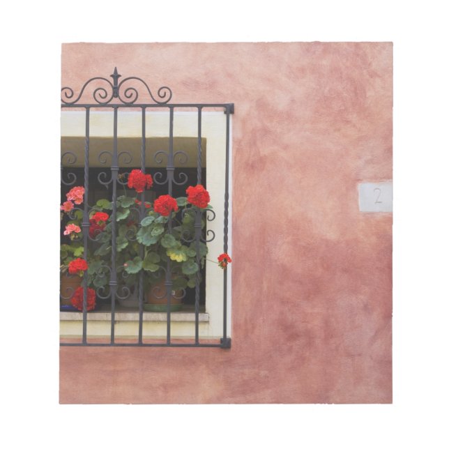 Italy, Asciano, Window Boxes with Fresh Spring Notepad (Front)