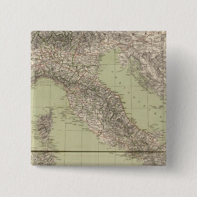 Italy Atlas Map 2 Inch Square Button (Front)