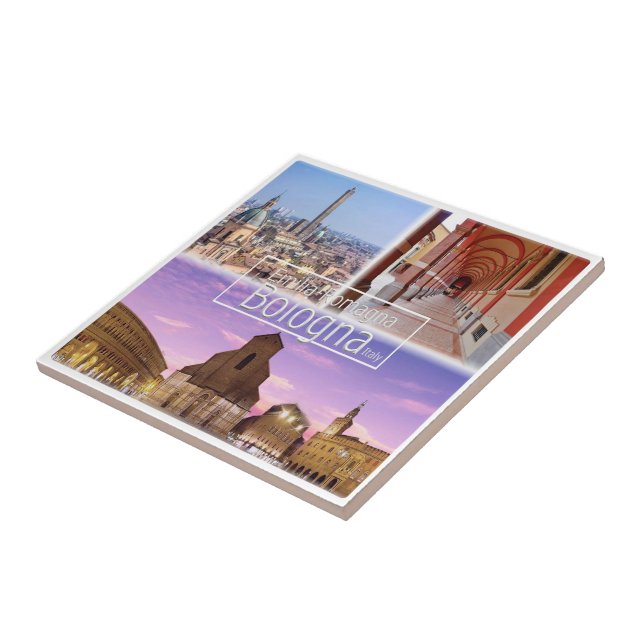 Italy BOLOGNA, Piazza Maggiore, Two Towers, Tile (Side)