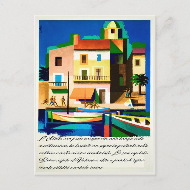 Italy, Bright Colourful Houses River Vintage Trave Postcard (Front)